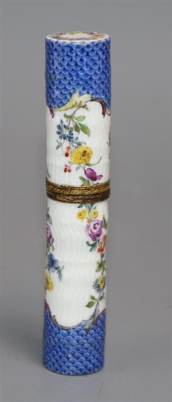 A 19th century gilt mounted porcelain needle case